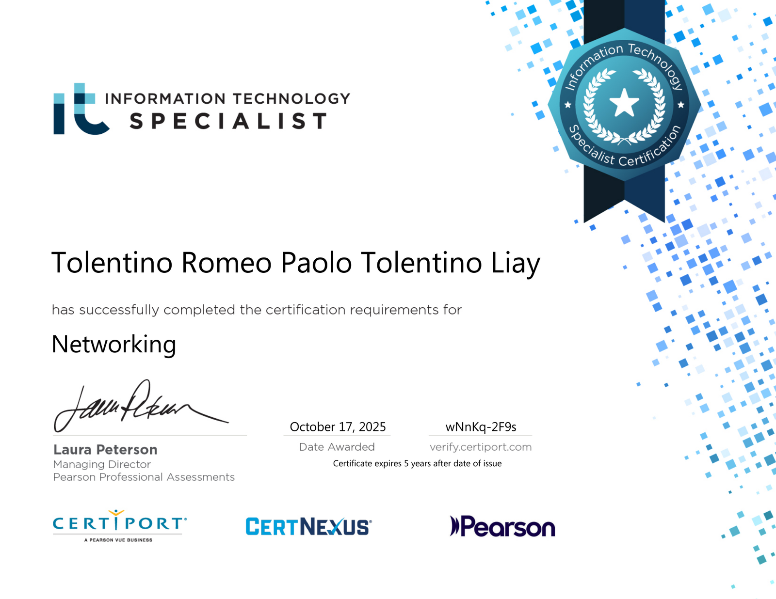 IT Specialist Networking Certificate